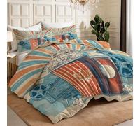 Coverless Duvet Single Summer 7.5 Tog, Printed Comforter Quilt 135x200cm | Retro Beige Popcorn Soda Film Projector Reel Pattern with 2 Pillowcases, Washable Lightweight Cinematic Bedding Set