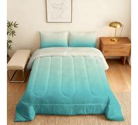 Coverless Duvet Single Teal Gradient Pattern, Bedroom Decor, Gift, Ombre Bedding Comforter Set 2 Piece, 1 Pillowcase, Soft All Season Quilt 10.5 Tog - S&E43