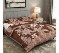 Coverless Duvet Single Tropical Palm Tree Pattern, Bedroom Decor, Gift, Brown Hawaiian Floral Bedding Comforter Set 2 Piece, 1 Pillowcase, Soft All Season Quilt 10.5 Tog - S&E4160