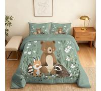 Coverless Duvet Single Woodland Pattern, Bedroom Decor, Gift, Forest Animal Fox Hedgehog Bear Bedding Comforter Set 2 Piece, 1 Pillowcase, Soft All Season Quilt 10.5 Tog - S&E294