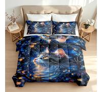 Coverless Duvet Small Double Animals Starry Sky Bedroom Decor, Gift Cat 3D Reversible Bed Duvets Sets and 2 Pillowcases Machine Wash Warm Breathable All-Season Quilt 3y125