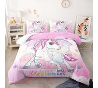 Coverless Duvet Star Pink Unicorn Coverless Duvet Single Microfiber Bedspread All Seasons Quilted Bedspreads Breathable Comforter Soft Quilted Throw +2 Pillowcases(50x75cm) 140x200cm