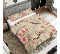 Coverless Duvet Super King Size 10.5 Tog Chinese Pattern 3 Piece - Asian Bird Floral Comforter with 2 Pillowcases for Bedroom Decor, Gifts, All Seasons Bed Quilt BC3680