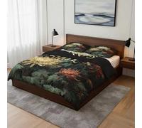 Coverless Duvet Super King Size 10.5 Tog Chrysanthemum Pattern 3 Piece - Oriental Flower Comforter with 2 Pillowcases for Bedroom Decor, Gifts, All Seasons Bed Quilt BC4418