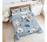 Coverless Duvet Super King Size Blue Floral Pattern, Bedroom Decor, Gift, Flower Bedding Comforter Set 3 Piece, 2 Pillowcases, Soft All Season Quilt 10.5 Tog - S&E1266