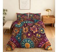 Coverless Duvet Super King Size Boho Pattern, Bedroom Decor, Gift, Multicoloured Tribal Bohemian Bedding Comforter Set 3 Piece, 2 Pillowcases, Soft All Season Quilt 10.5 Tog - S&E518