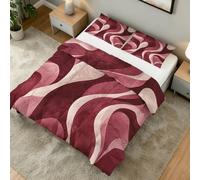Coverless Duvet Super King Size Burgundy Red Pattern, Bedroom Decor, Gift, Abstract Wave Stripe Bedding Comforter Set 3 Piece, 2 Pillowcases, Soft All Season Quilt 10.5 Tog - S&E4579