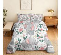 Coverless Duvet Super King Size Elephant Pattern, Bedroom Decor, Gift, Cartoon Cute Animal Bedding Comforter Set 3 Piece, 2 Pillowcases, Soft All Season Quilt 10.5 Tog - S&E312
