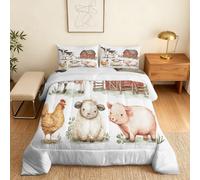 Coverless Duvet Super King Size Farm Animal Pattern, Bedroom Decor, Gift, Pig Sheep Chicken Bedding Comforter Set 3 Piece, 2 Pillowcases, Soft All Season Quilt 10.5 Tog - S&E287