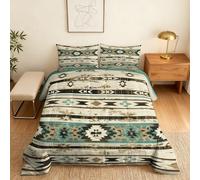 Coverless Duvet Super King Size Western Pattern, Bedroom Decor, Gift, Rustic Country Native American Aztec Bedding Comforter Set 3 Piece, 2 Pillowcases, Soft All Season Quilt 10.5 Tog - S&E175