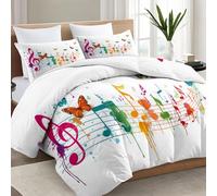 Coverless Duvet Twin XL Reversible Washable Art Musical Notes Butterflies Coverless Duvets Camping Sleepovers Travel Duvet Super Soft Comfy White