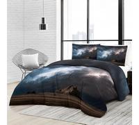 Coverless Duvet with Pillowcases, Single 135x200 cm Reversible Soft Quilted Coverless Duvet All Seasons with Nature Desert Storm Pattern, 3-Piece Comforter Grey, Lightweight Bedding Set