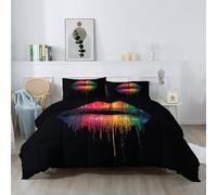 Coverless DuvetKing Size 4.5 Tog Vibrant Rainbow Lip Prints, Trendy StyleBedding Set with Pillowcase, Reversible Quilt, Soft Machine Washable Bedding forYoung Adults & TeensMulticolour
