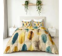 Coverless King Duvet Set Bohemian Rustic Aesthetic 3 Pieces Reversible 4.5 Tog Comforter Set with 2 Pillowcases - Feather Cream Down Alternative Breathable Quilt Bedding for All Seasons