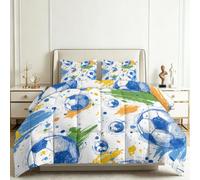 Coverless King Duvet Set Hand Drawn 3 Pieces Reversible 4.5 Tog Comforter Set with 2 Pillowcases - Football Doodles Down Alternative Breathable Quilt Bedding for All Seasons