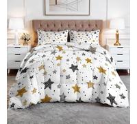 Coverless King Duvet Set Hand-Drawn 3 Pieces Reversible 4.5 Tog Comforter Set with 2 Pillowcases - Stars Down Alternative Breathable Quilt Bedding for All Seasons