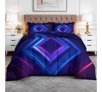 Coverless King Duvet Set Modern Geometric 3 Pieces Reversible 4.5 Tog Comforter Set with 2 Pillowcases - Neon Blue Down Alternative Breathable Quilt Bedding for All Seasons
