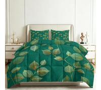 Coverless King Duvet Set Natural Luxury 3 Pieces Reversible 4.5 Tog Comforter Set with 2 Pillowcases - Leaf Gold Line Down Alternative Breathable Quilt Bedding for All Seasons