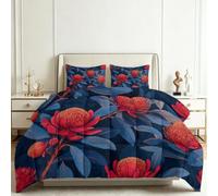 Coverless King Duvet Set Rustic Plant 3 Pieces Reversible 4.5 Tog Comforter Set with 2 Pillowcases - Australian Wildflower Down Alternative Breathable Quilt Bedding for All Seasons