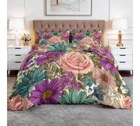 Coverless King Duvet Set Rustic Vintage 3 Pieces Reversible 4.5 Tog Comforter Set with 2 Pillowcases - Floral Rose Down Alternative Breathable Quilt Bedding for All Seasons