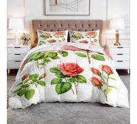 Coverless King Duvet Set Victorian Style Vintage 3 Pieces Reversible 4.5 Tog Comforter Set with 2 Pillowcases - Rose Ivory Down Alternative Breathable Quilt Bedding for All Seasons