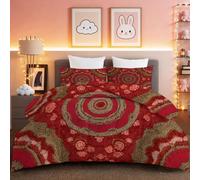 Coverless King Reversible Washable Coverless Duvets Bohemian Patterns Ethnic Camping Sleepovers Travel Duvet Quilted Lightweight Comfortable Summer Red