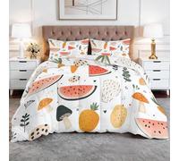 Coverless Life Fruits Vegetables Print Duvet & Pillowcase Set - Supersoft Stylish 7.5 Tog Bed Quilt - Reversible Designs - All Year Round Comfort No Cover Needed, 135 x 200 cm, White