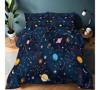 Coverless Twin XL Reversible Washable Coverless Duvets Childlike Fun Constellations Planets Camping Sleepovers Travel Duvet Quilted Lightweight Comfortable Summer Blue