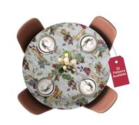 Covers For The Home Deluxe Elastic Edged Flannel Backed Vinyl Fitted Table Cover - Antique Fruit Pattern - Large Round - Fits Tables up to 45" - 56" Diameter
