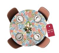 Covers For The Home Deluxe Elastic Edged Flannel Backed Vinyl Fitted Table Cover - Botanical Pattern - Large Round Oblong Oval - Fits Tables up to 45" - 56" Diameter