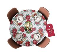Covers For The Home Deluxe Elastic Edged Flannel Backed Vinyl Fitted Table Cover - Christmas Flower Pattern - Small Round - Fits Tables up to 40" - 44" Diameter