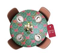 Covers For The Home Deluxe Elastic Edged Flannel Backed Vinyl Fitted Table Cover - Christmas Pattern - Large Round Oblong Oval - Fits Tables up to 45" - 56" Diameter