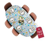 Covers For The Home Deluxe Elastic Edged Flannel Backed Vinyl Fitted Table Cover - Floating Floral Pattern - Oblong/Oval - Fits Tables up to 48" W x 68" L