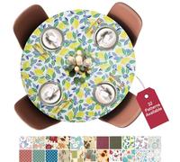 Covers For The Home Deluxe Vinyl Tablecloth with Elastic Edge, Flannel Back, Modern Lemon Pattern, Small, Round, Oblong, Oval, Fits Tables with a Diameter up to 40 Inches