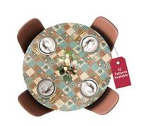 Covers For The Home Elastic Edged Flannel Backed Vinyl Fitted Table Cover - GLOBAL COFFEE Pattern - Large Round - Fits tables up to 45" - 56” Diameter