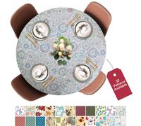 Covers For The Home Elastic Edged Flannel Backed Vinyl Fitted Table Covers (Small Round, Multi-Color Geometric)