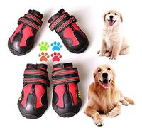 CovertSafe& Dog Boots for Dogs Non-Slip, Waterproof Dog Booties for Outdoor, Dog Shoes for Medium to Large Dogs 4Pcs with Rugged Sole Black-Red