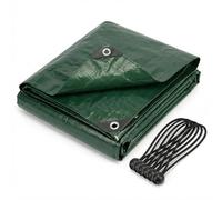 CoverUp! Tarpaulin - Green, 4 x 4 m, 200 g/m², UV Protection, Waterproof, Reinforced Rubber Corners, Rustproof Eyelets, Includes 12 Bungee Cords