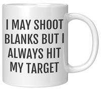 Coveted Goods Funny Vasectomy Mug - I May Shoot Blanks But I Always Hit My Target - 11oz White Ceramic Coffee Cup - Hilarious Post-Surgery Vasectomy Gift for Men or Husbands