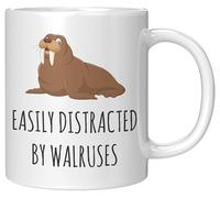 Coveted Goods Funny Walrus Mug - Easily Distracted by Walruses Coffee Cup - Gift for Walrus Lovers, Marine Life Enthusiasts & Zoo Fans - 11oz White Ceramic