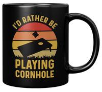 Coveted Goods I'd Rather Be Playing Cornhole Mug - Funny Cornhole Gift - 11oz Black Ceramic Coffee Cup - Gift for Cornhole Players & Backyard Game Lovers