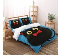 CoVeTviCT Black Cat Red Bow Bedding Set Theme Bedspread Cute Domestic Animals Duvet Cover Set Chic Breathable Comforter Cover for Boys&Girls with Pillowcase Super King（260x220cm）