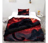 CoVeTviCT Black Panther Red Bedding Set Theme Bedspread Animal Theme Wildlife Duvet Cover Set Microfiber Comforter Cover Universal for All Seasons Pillowcase Single(135x200cm)