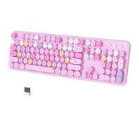 COVEVA Wireless Keyboard Multi-Device, 2.4G & Dual Bluetooth Keyboard, Computer Keyboard with 104 Keys, Typewriter Retro Round Keycaps Full-Size Keyboard for PC Laptop Mac iPad (Pink-Colorful)