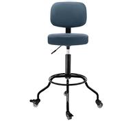 CoVibrant Heavy Duty Garage Stool with Ergonomic Backrest - Lockable Rubber Wheels & High Footrest, 360° Swivel, Adjustable Height for Work Shop Workbench, 350lbs Capacity (Blue, 24"-27")