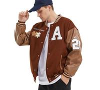 Covisoty College Jacket Baseball Techwear Jackets Vintage Outwear with Pockets Unisex Coat Patchwork Top