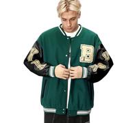 Covisoty College Jacket Baseball Techwear Jackets Vintage Outwear with Pockets Unisex Coat Patchwork Top