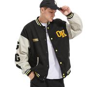 Covisoty College Jacket Baseball Techwear Jackets Vintage Outwear with Pockets Unisex Coat Patchwork Top