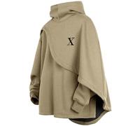 Covisoty Men's Fashion Hoodie Poncho Cape Cloak Techwear Sweatshirts Unisex Lightweight Patchwork Casual Pullover Khaki
