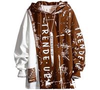 Covisoty Men's Hoodie Techwear Hip Hop Urban Streetwear Hoodies Print Patchwork Long Sleeve Pullover Japanese Sweatshirt Autumn Winter Brown XL